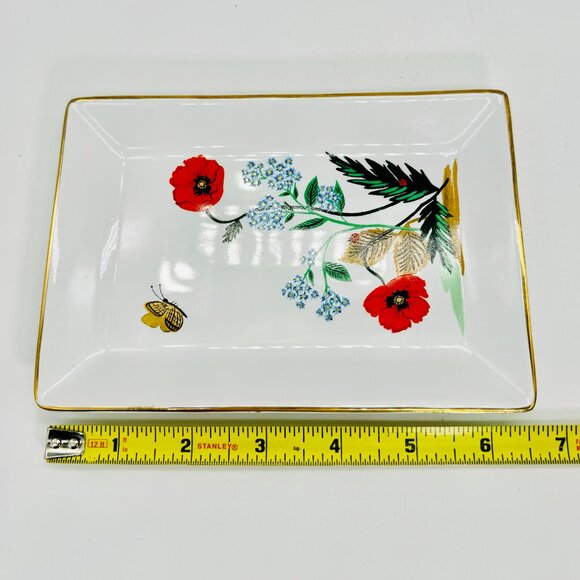 Rifle Paper Co Poppy Botanical Ceramic Catchall Tray/Dish Gold Rim 6.5 x 4.5 in - Picture 11 of 12